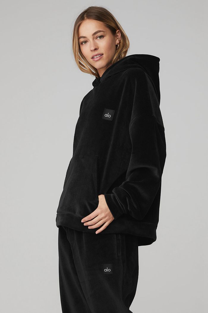 Alo Yoga Velour Baller Women's Hoodie Black | 02QFCLAKV