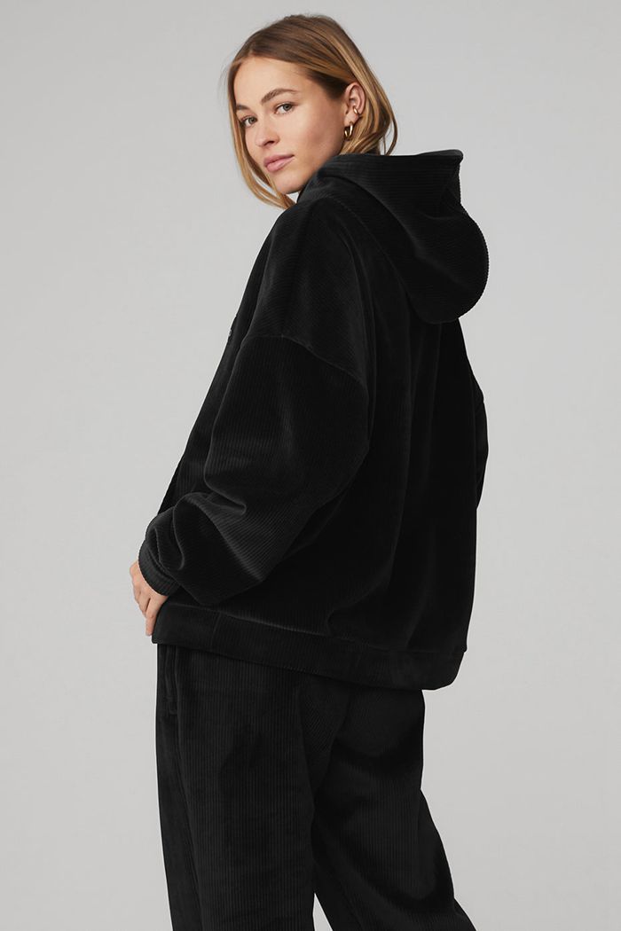 Alo Yoga Velour Baller Women's Hoodie Black | 02QFCLAKV