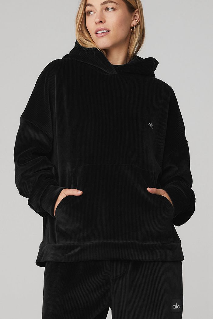 Alo Yoga Velour Baller Women's Hoodie Black | 02QFCLAKV