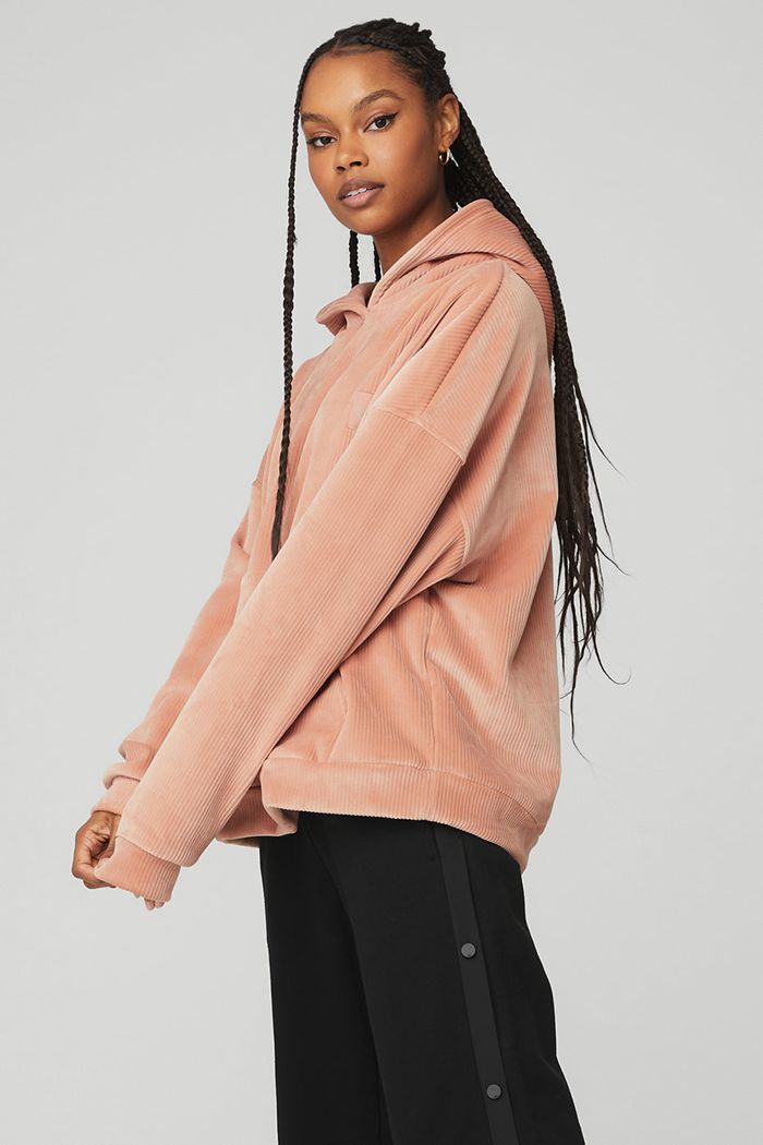 Alo Yoga Velour Baller Women's Hoodie Pink | 65IZDFNKH