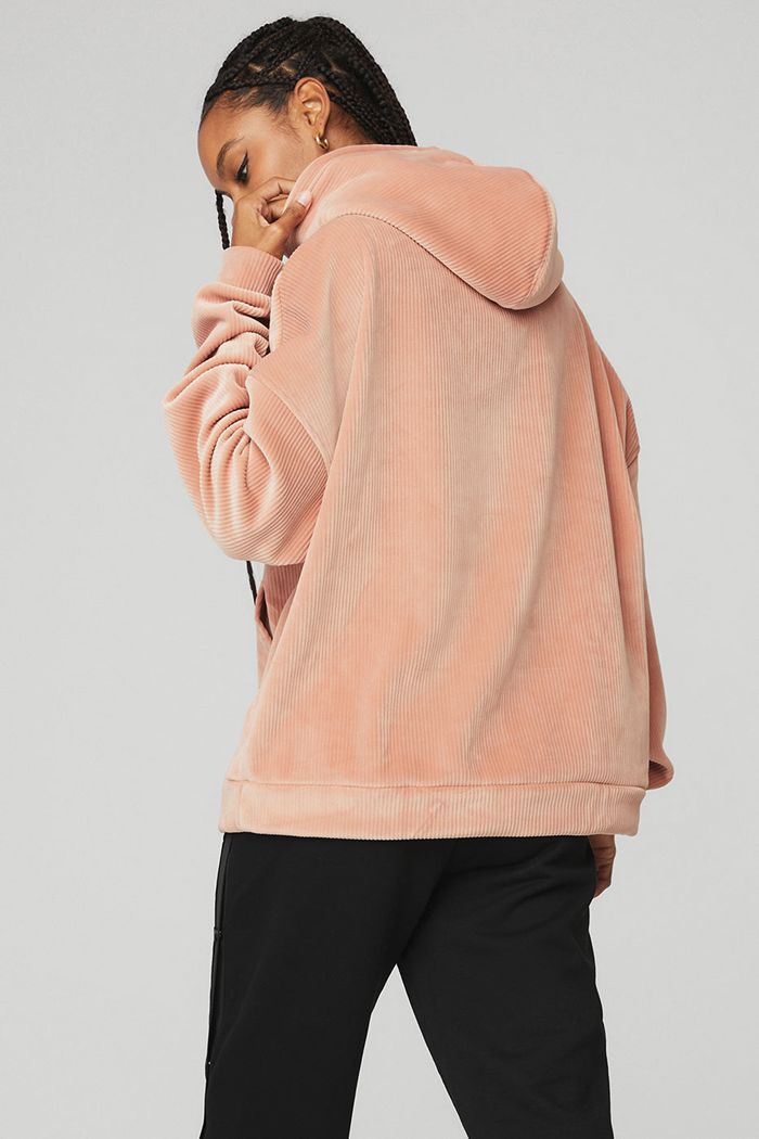 Alo Yoga Velour Baller Women's Hoodie Pink | 65IZDFNKH