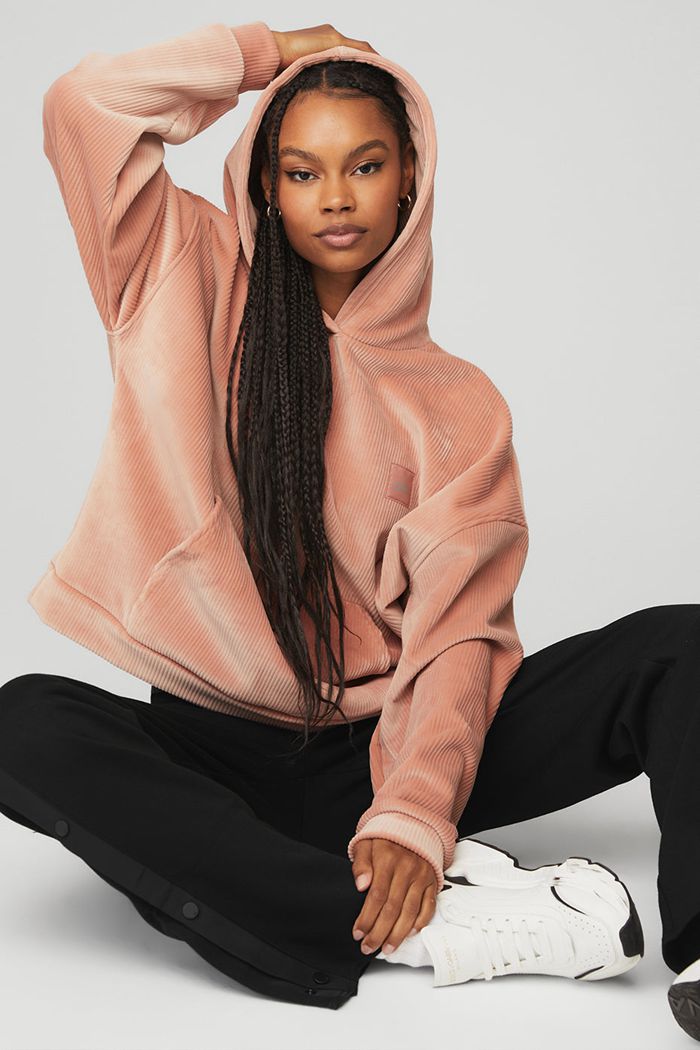 Alo Yoga Velour Baller Women's Hoodie Pink | 65IZDFNKH