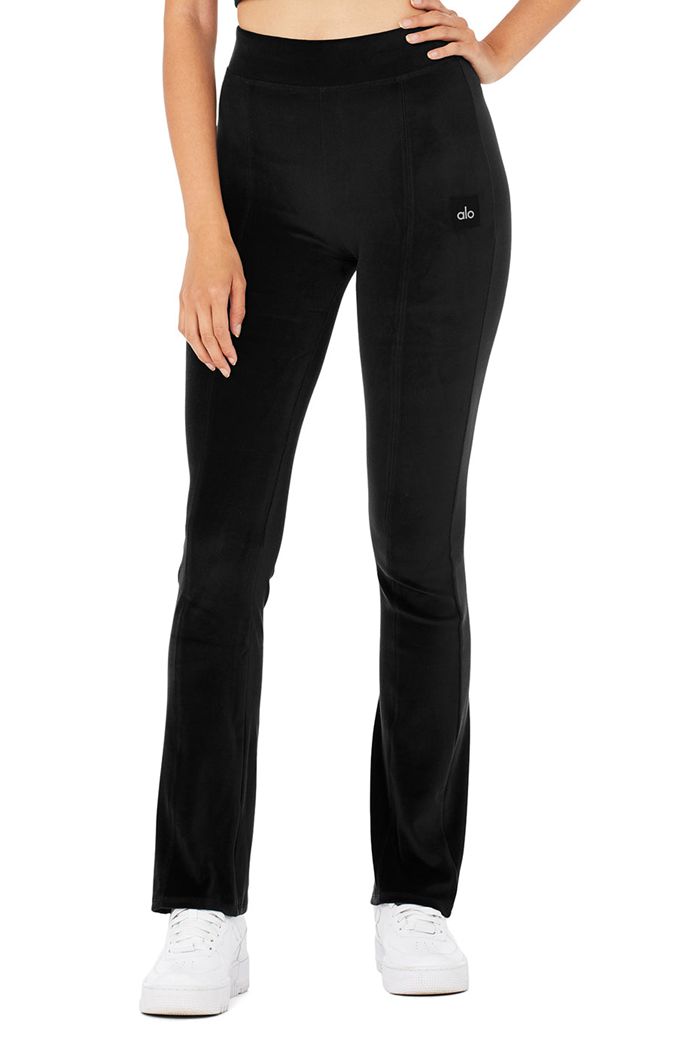 Alo Yoga Velour Flare Women\'s Leggings Black | 39CEPBFRI