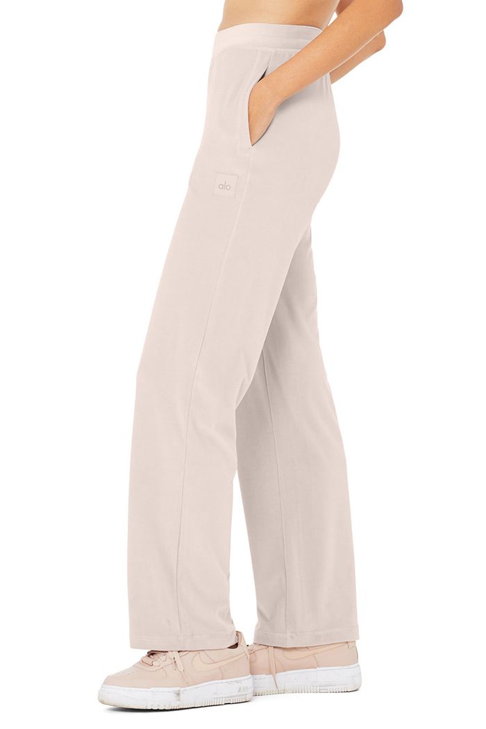 Alo Yoga Velour High-Waist Glimmer Wide Leg Women's Pants Pink | 16XWVGYFD