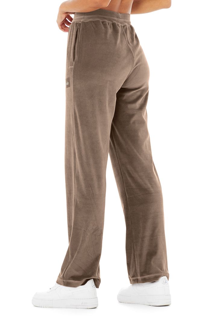 Alo Yoga Velour High-Waist Glimmer Wide Leg Women's Pants Brown | 52YQOGSIM