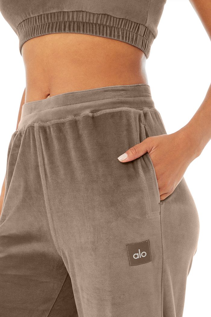 Alo Yoga Velour High-Waist Glimmer Wide Leg Women's Pants Brown | 52YQOGSIM