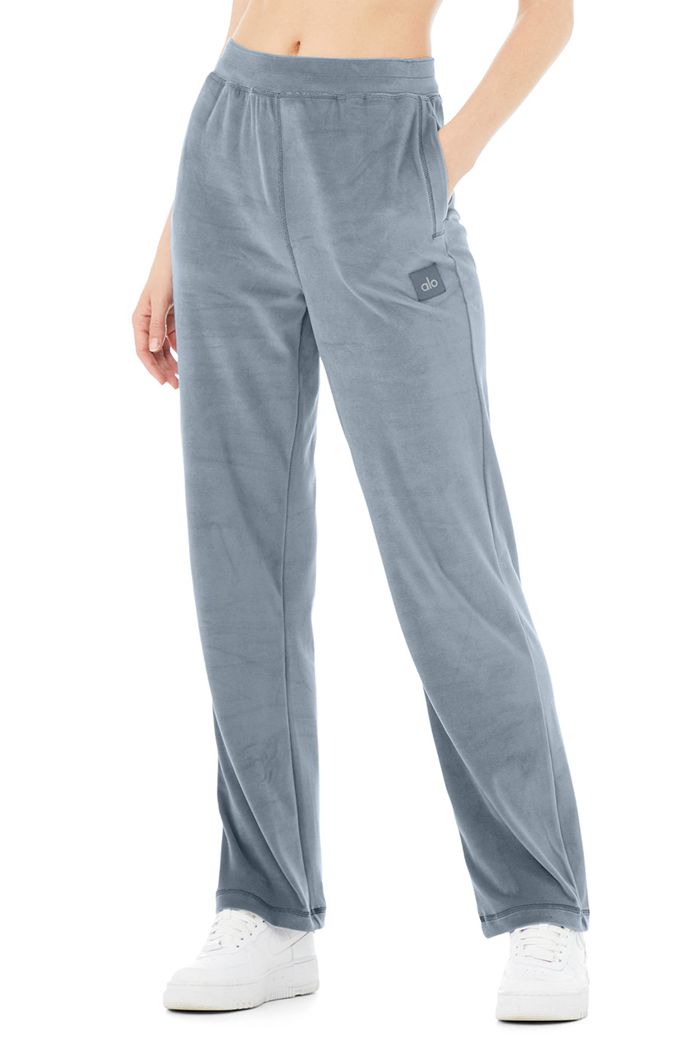 Alo Yoga Velour High-Waist Glimmer Wide Leg Women's Pants Grey | 54CODQFZK