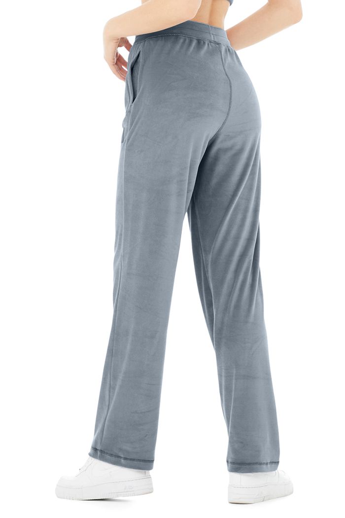 Alo Yoga Velour High-Waist Glimmer Wide Leg Women's Pants Grey | 54CODQFZK