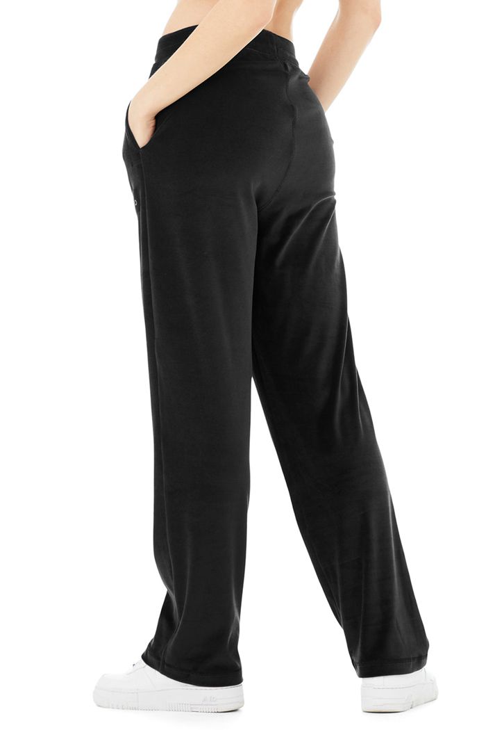 Alo Yoga Velour High-Waist Glimmer Wide Leg Women's Pants Black | 69EUYRGXW