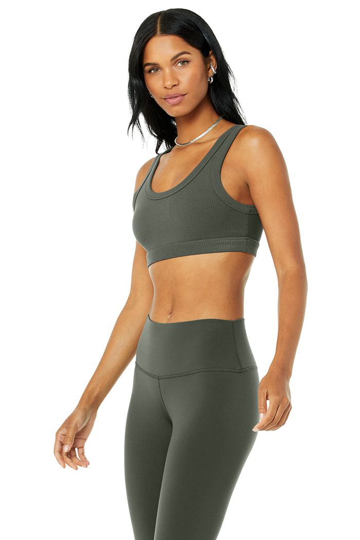 Alo Yoga Wellness Women's Bras Dark Green | 53LFMYKSI