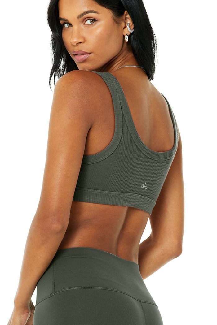 Alo Yoga Wellness Women's Bras Dark Green | 53LFMYKSI